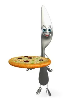 Knife character with pizza Stock Illustration