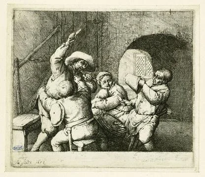 The Knife Coup (Bartsch 18) Adriaen van Ostade (1610-1685). The knife shot... Stock Photos