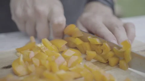 Knife Cuts Bell Pepper Stock Footage 266797086