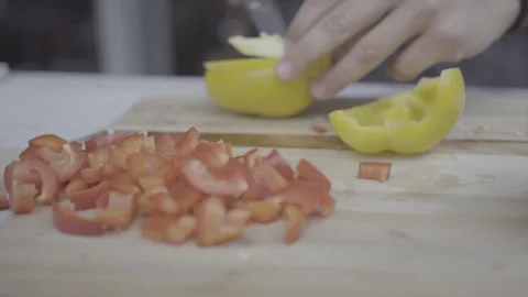 Knife Cuts Bell Pepper Into Strips Video Stock Footage 266796960
