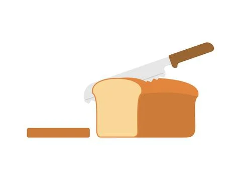 Knife cuts bread. Loaf of Bread and piece Stock Illustration