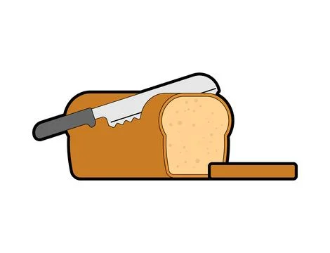 Knife cuts bread. Loaf of Bread and piece 스톡 일러스트