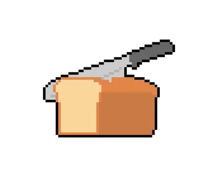 Knife cuts bread pixel art. 8 bit Loaf of Bread and piece. pixelated Vector.. 스톡 일러스트