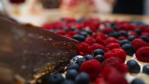 The knife cuts the cake. Close-up Stock Footage 237715408