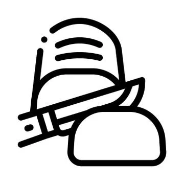 Knife Cutting Baked Bread Icon Thin Line Vector Stock Illustration