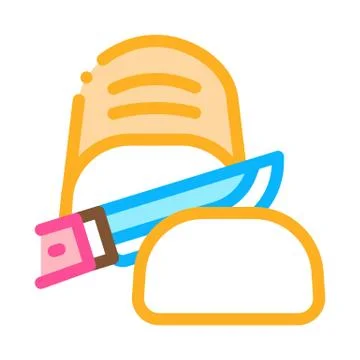 Knife Cutting Baked Bread Icon Thin Line Vector Stock Illustration