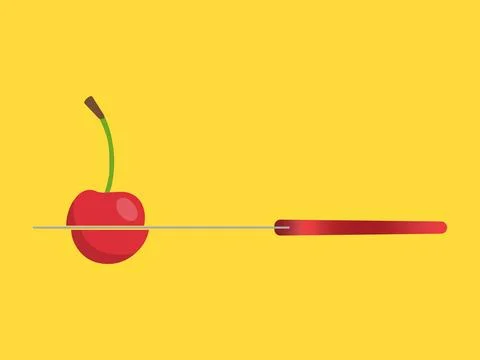 Knife cutting a cherry Stock Illustration