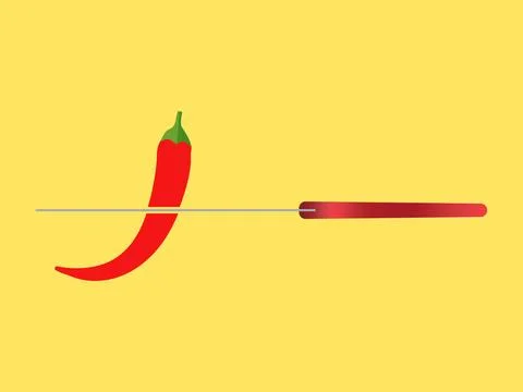 Knife cutting a chilli pepper Stock Illustration