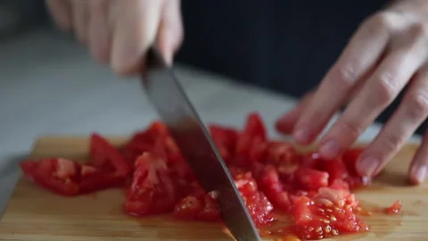 Knife cutting fresh tomato Stock Footage 164067739