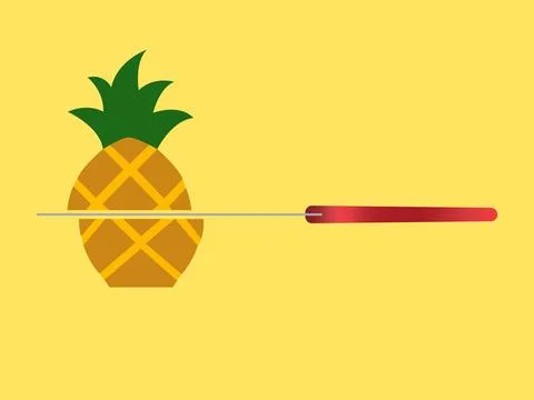 Knife cutting a pineapple Stock Illustration
