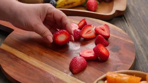 Knife Cutting Strawberry Stock Footage 328094008