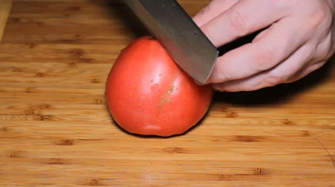 Knife Cutting Tomato Stock Footage 64273735