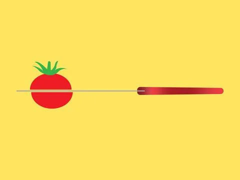 Knife cutting a tomato Stock Illustration