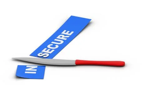 Knife cutting the word in secure Stock Illustration