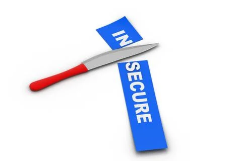 Knife cutting the word in secure Stock Illustration