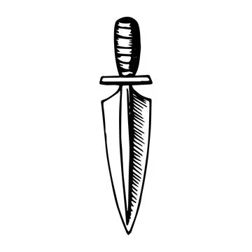 Knife dagger blade with handle. Hand drawn black outline doodle sketch engrav Stock Illustration