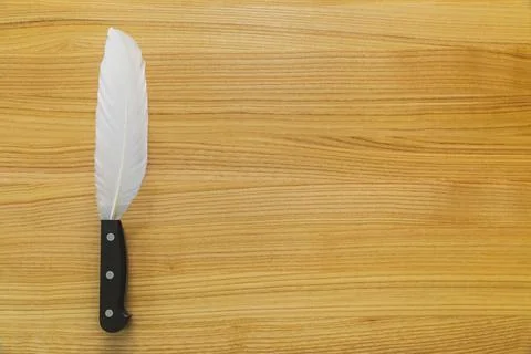 Knife with a feather instead of a blade. The weapon of the writer. Stock Photos
