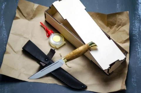 Knife with a fixed handle. Copy of the knife of Soviet intelligence officers  Stock Photos