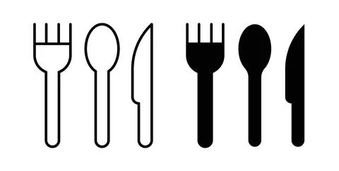 Knife, fork and spoon icon vector symbol in black filled and stroke style 스톡 일러스트