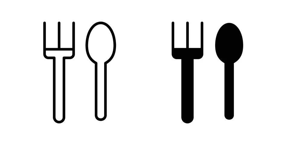 Knife, fork and spoon icon vector symbol in black filled and stroke style 스톡 일러스트