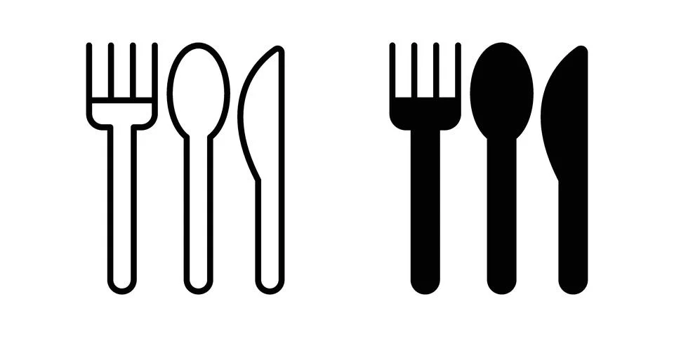 Knife, fork and spoon icon vector symbol in black filled and stroke style 스톡 일러스트