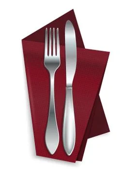 Knife with fork on a red napkin Stock Illustration