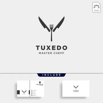 Knife fork spoon tuxedo simple flat logo design vector illustration Stock Illustration
