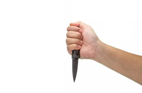 Knife in hand on a white background Stock Photos