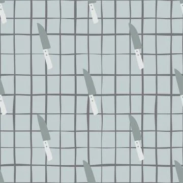 Knife kitcnen tools seamless pattern. Abstract homeware backdrop in blue pale Stockillustratie