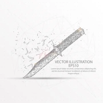 Knife low poly wire frame on white background. Stock Illustration