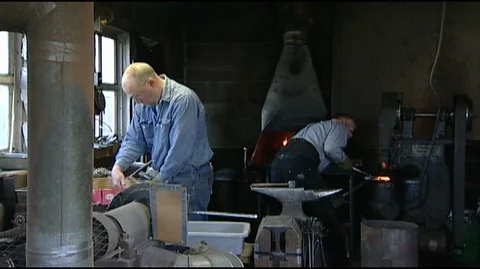 Knife Maker Working in Forge Stock Footage 93813169