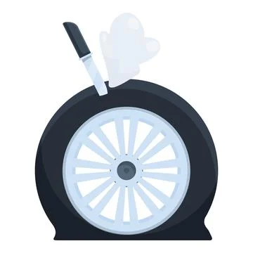 Knife puncturing car tire causing air leak and flat Stock Illustration