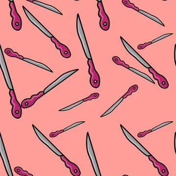 Knife seamless pattern on pink background. Hand drawn illustration Stock Illustration