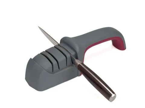 Knife sharpener isolated on white background.Top view. Stock Photos