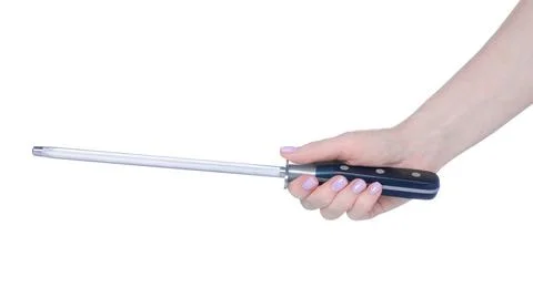 Knife sharpener stainless in hand Stock Photos