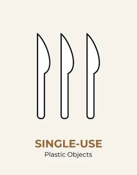 Knife single-use plastic cutlery. Vector illustration set of recycling plasti Stock Illustration