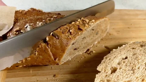 Knife sliced ​​bread baguette bread Stock Footage 87498765