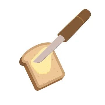 Knife smears butter on the bread. Breakfast preparation concept Stock Illustration