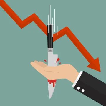 Knife stabbing into hand with graph down Stock Illustration