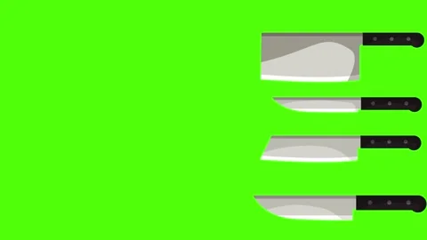 Knife tool set presentation animation on green screen chroma key Stock Footage 144291757