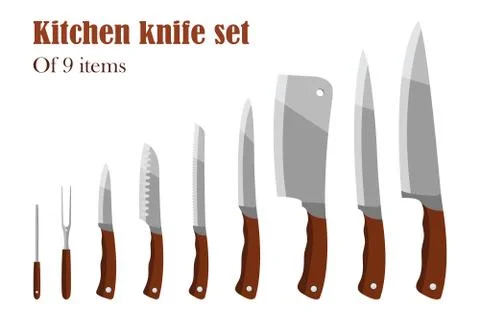 Knifes set or Kitchen knives. Cutlery Set. Vector illustration. Illustrazione stock