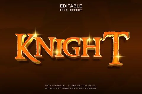 Knight 3D Text Effect Editable Gold Medieval Typography Vector Asset Stock Illustration