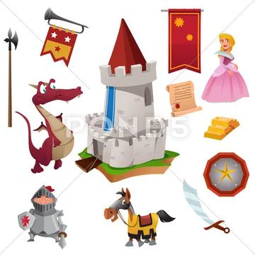 Knight and Dragon Icons Stock Illustration