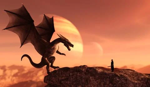 Knight and the dragon Stock Illustration