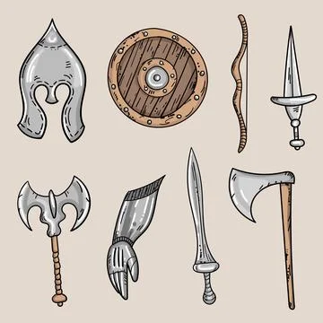 Knight armor and medieval gaming weapons vector Stock Illustration
