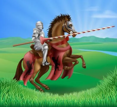 Knight in armor with jousting lance Stock Illustration