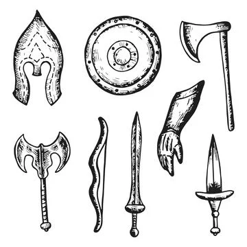 Knight armor objects set vector sketches Stock Illustration