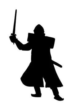 Knight in armor with sword and shield vector silhouette Stock Illustration