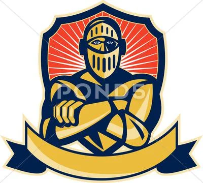 Knight arms crossed with shield Stock Illustration
