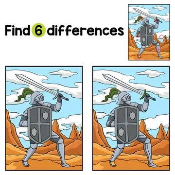 Knight Attacking Pose Find The Differences Stock Illustration